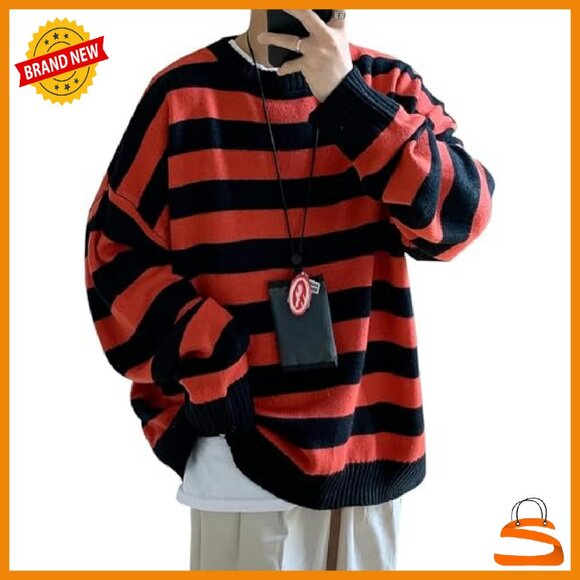 Men's Oversized Knit Pullover Sweater Long Sleeve Crew Neck Casual - Picture 2 of 8